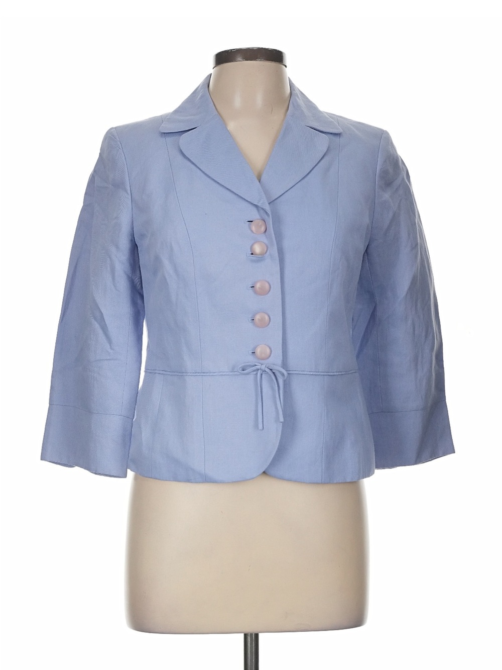 Ann Taylor Light Blue Button-Front Tie-Waist Blazer